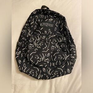 NWOT Jansport Black Scribble Print Backpack